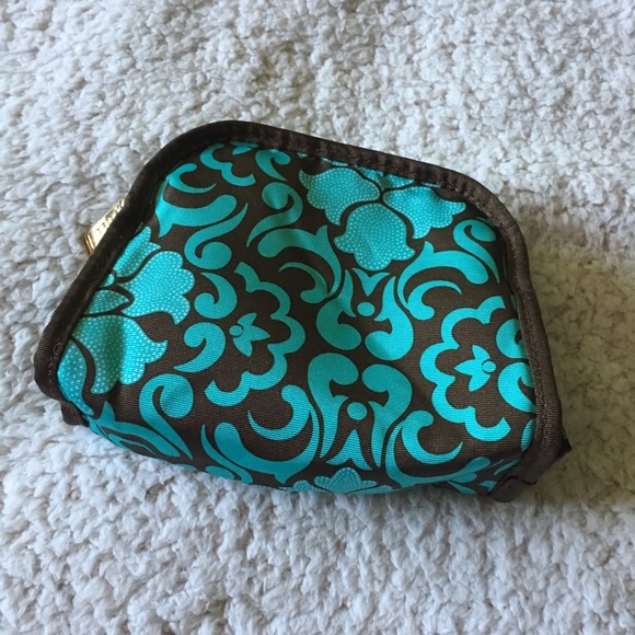 A Small teal and brown patterned makeup bag - Picture 1 of 4